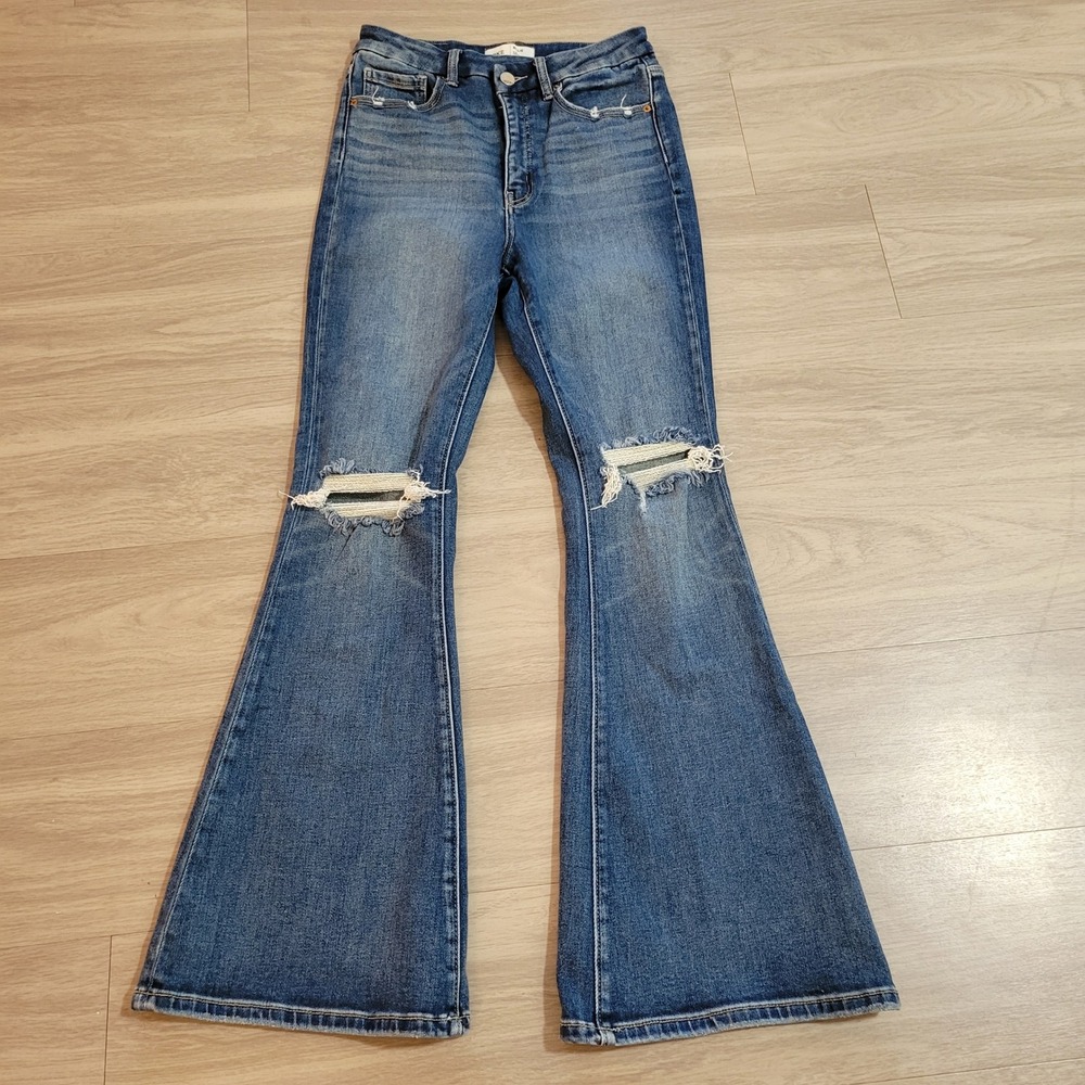 BKE Billie High Rise Super Flare Distressed Jeans Medium Wash 28x31